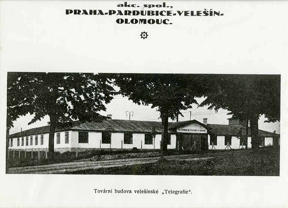 Prostory bývalé továrny Jevan v moravském Velešíně, koupená pro firmu Telegrafia na počátku 20. let 20. století