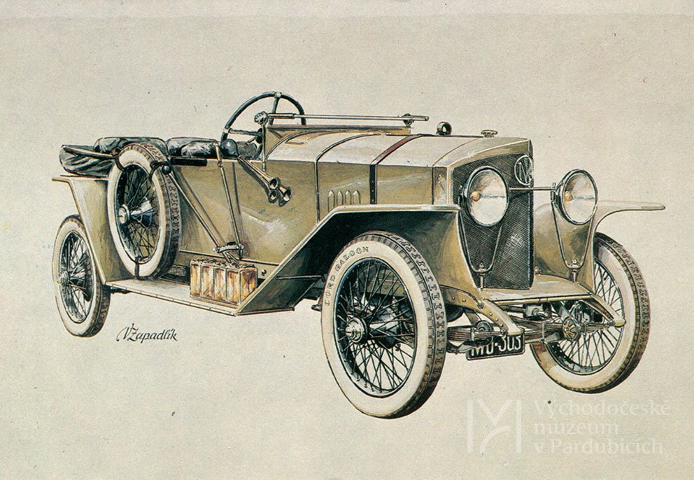 Pohlednice sportovních a závodních automobilů, Laurin & Klement, typ FCR, 1908