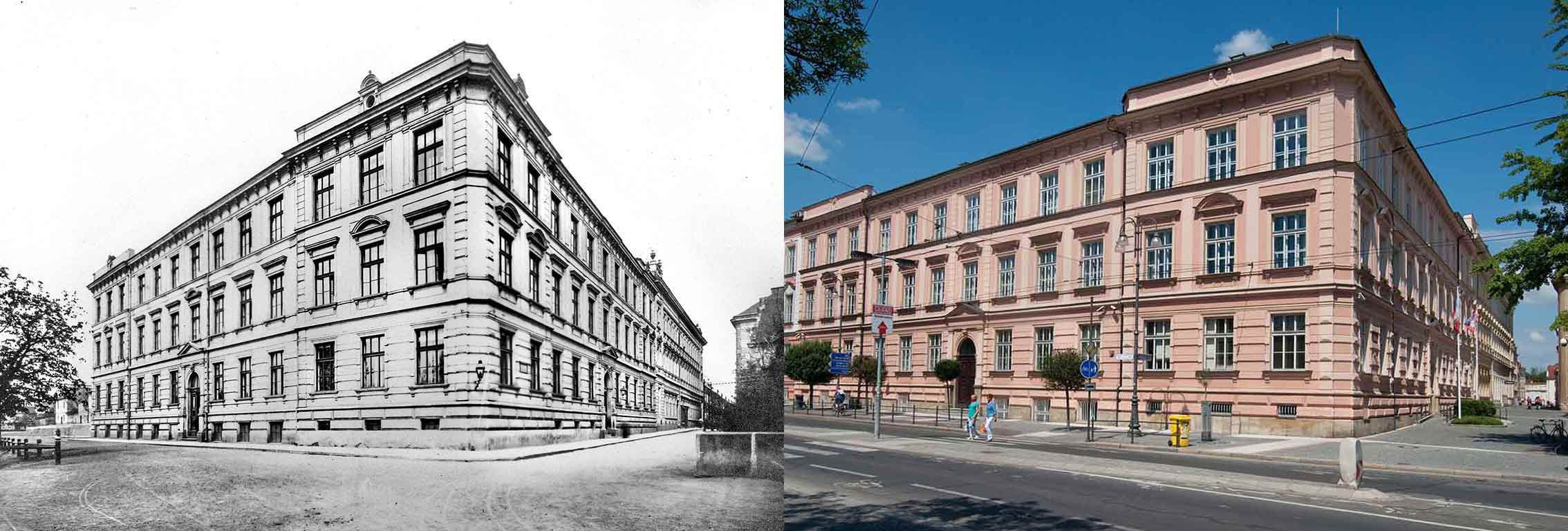 Pardubice, chlapecká škola obecná a měšťanská, postavena 1890, dnešní Krajský úřad