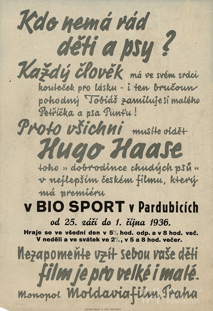 Leták k filmu Ulička v ráji s Hugo Haasem v hlavní roli, 1936